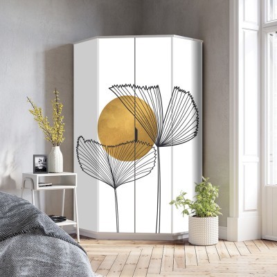 Houseart Flowers and gold moon, Line Art, Αυτοκόλλητα ντουλάπας, 100 x 141 εκ.
